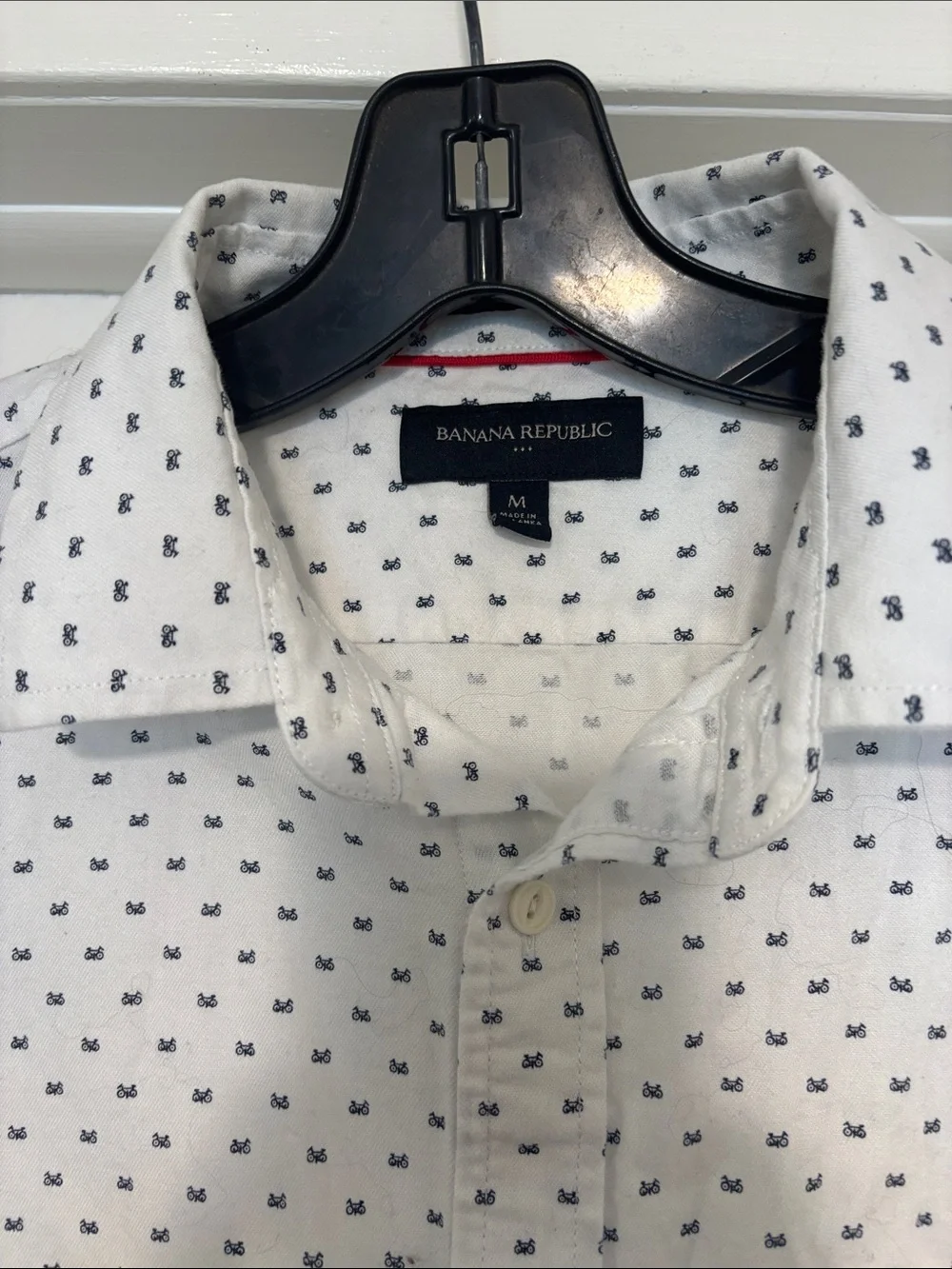 Banana Republic Bright White  Short-Sleeve Button-Down Shirt-micro bicycle print